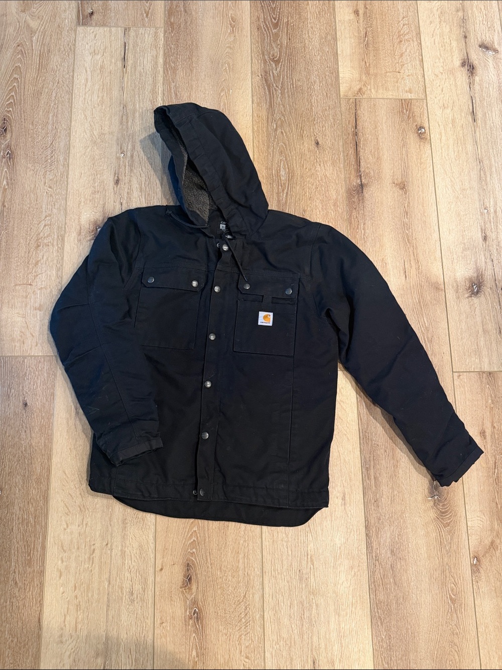 Carhartt | Black Hooded Canvas Work Jacket | Lined | size S